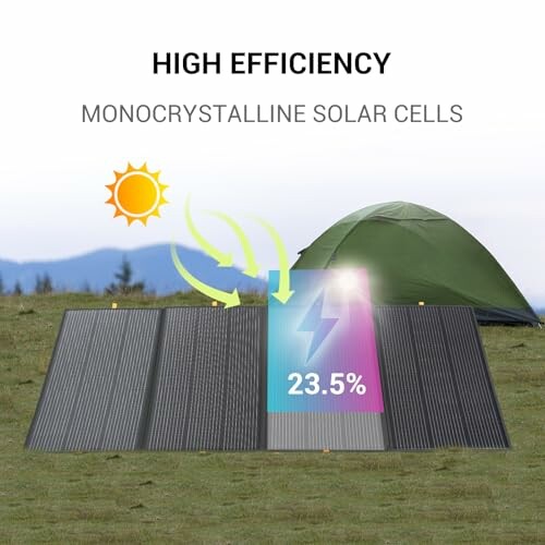 High efficiency monocrystalline solar cells with 23.5% efficiency near a tent.